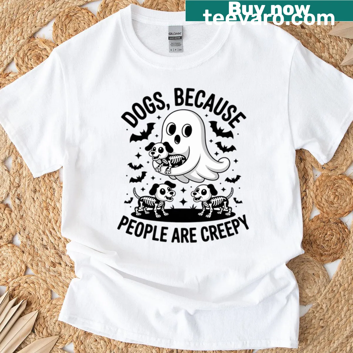 T-shirt with humorous text about dogs and people — on a men's t-shirt