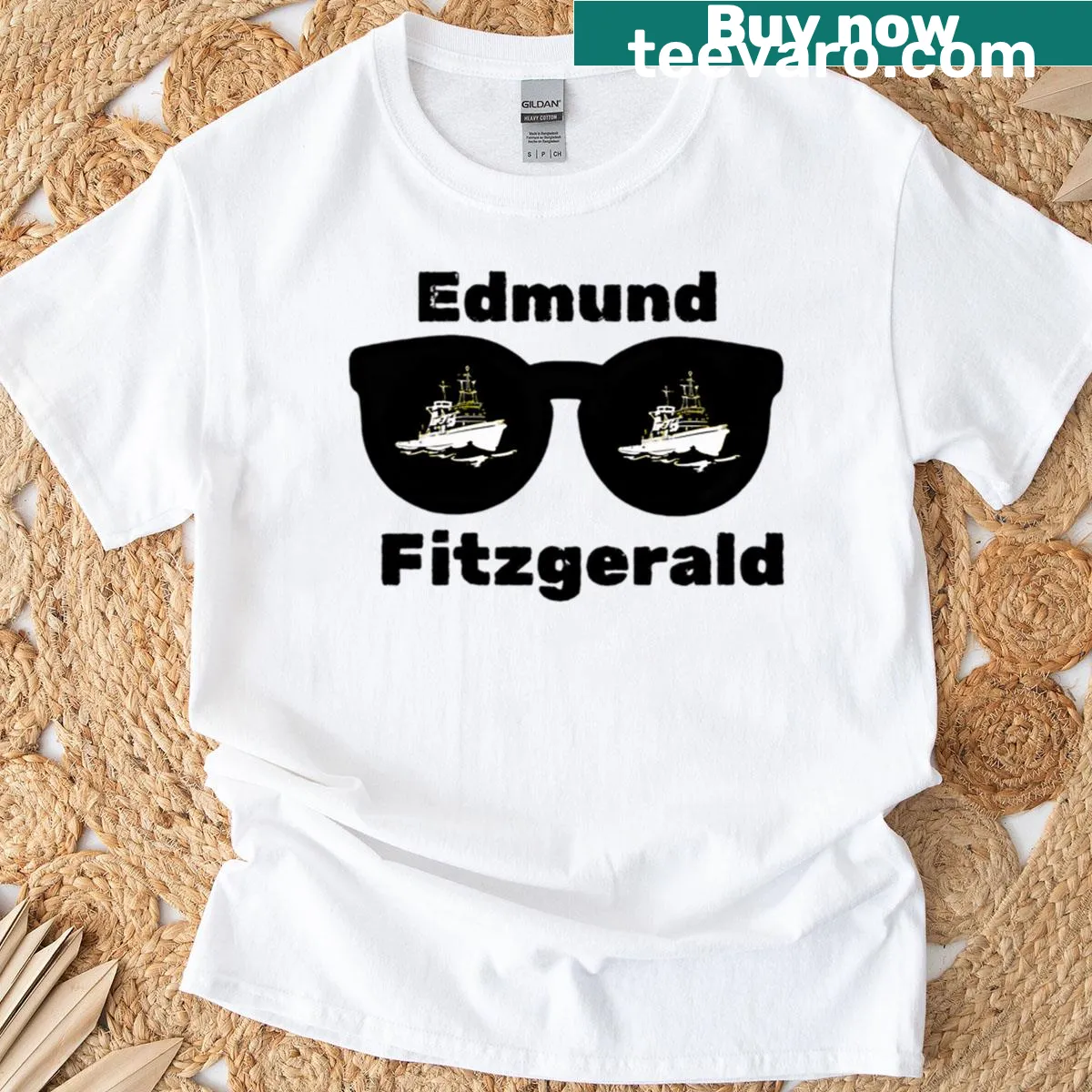 Illustrative t-shirt depicting the Edmund Fitzgerald legend — on a men's t-shirt