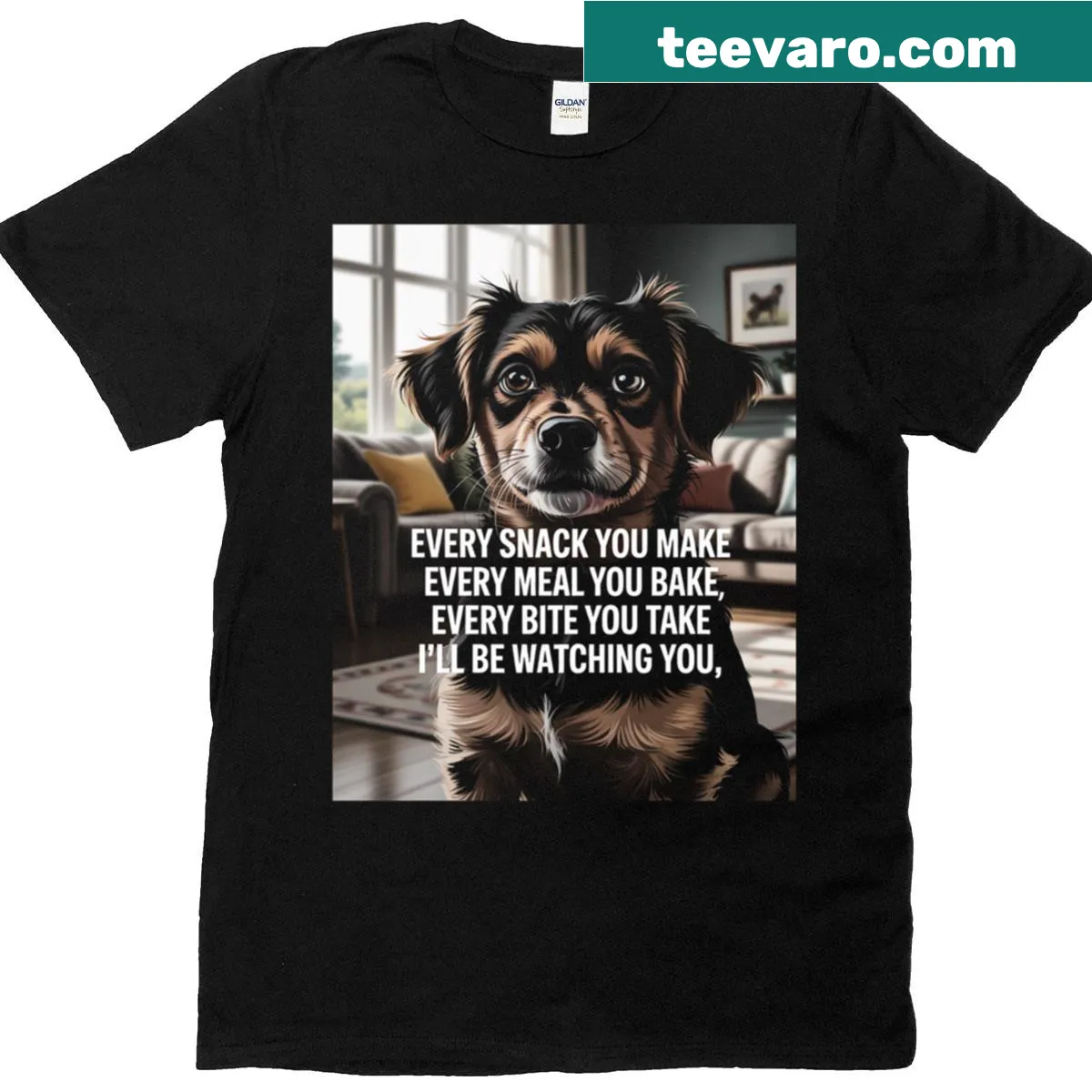 Funny dog-themed T-shirt about snacks — on a men's t-shirt