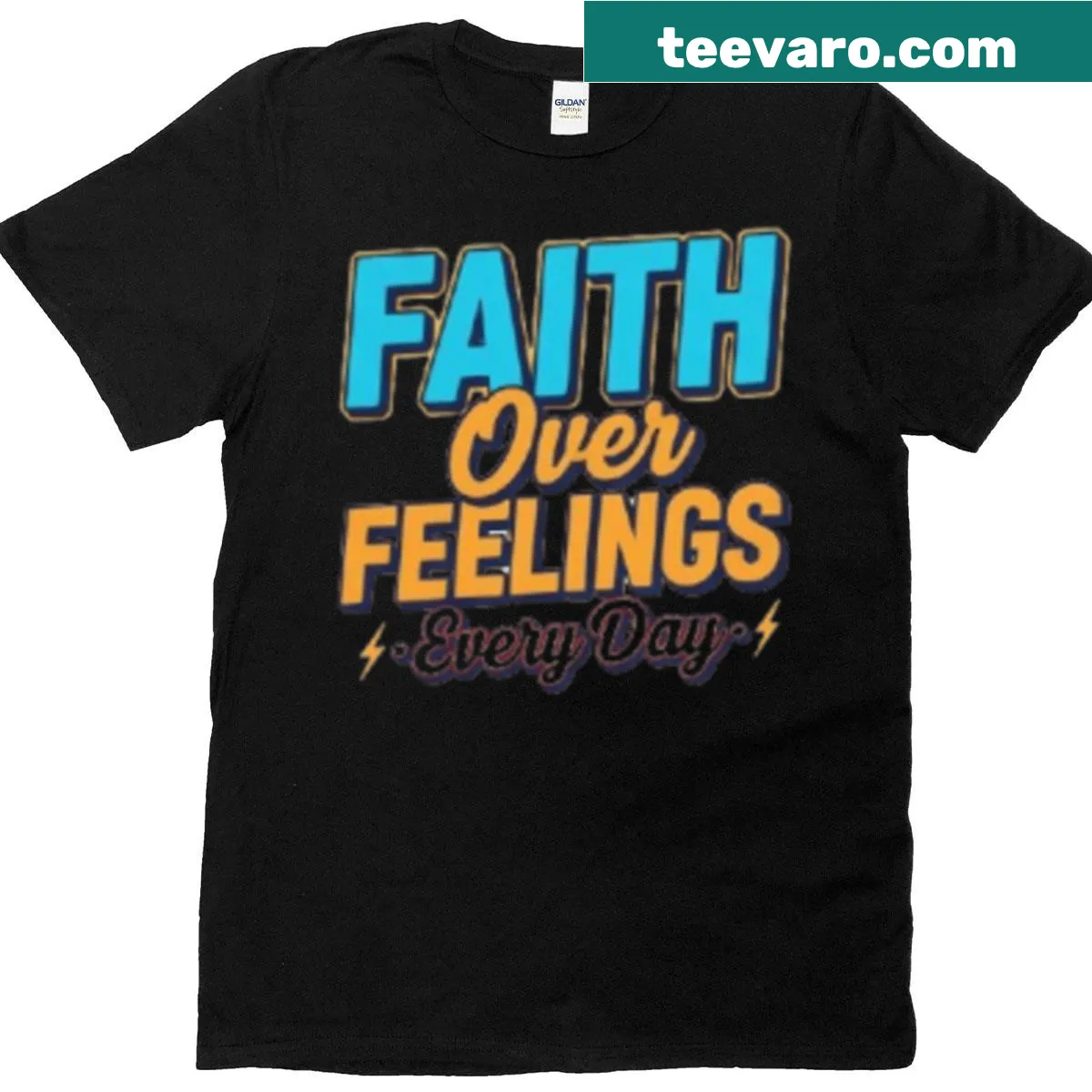 Inspirational typography design featuring 'Faith Over Feelings' — on a men's t-shirt