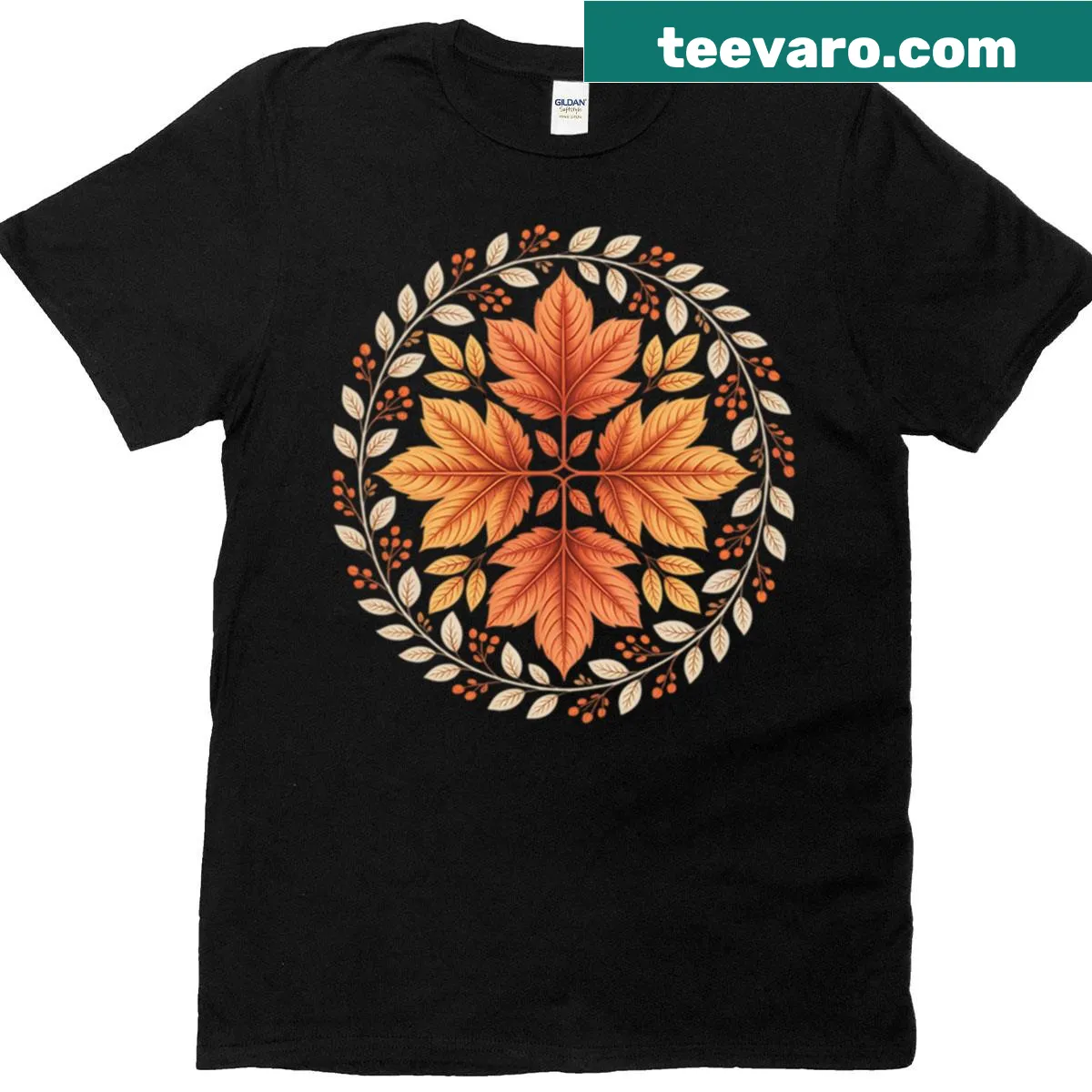 Dog paw print with autumn leaves design, perfect for dog lovers — on a men's t-shirt