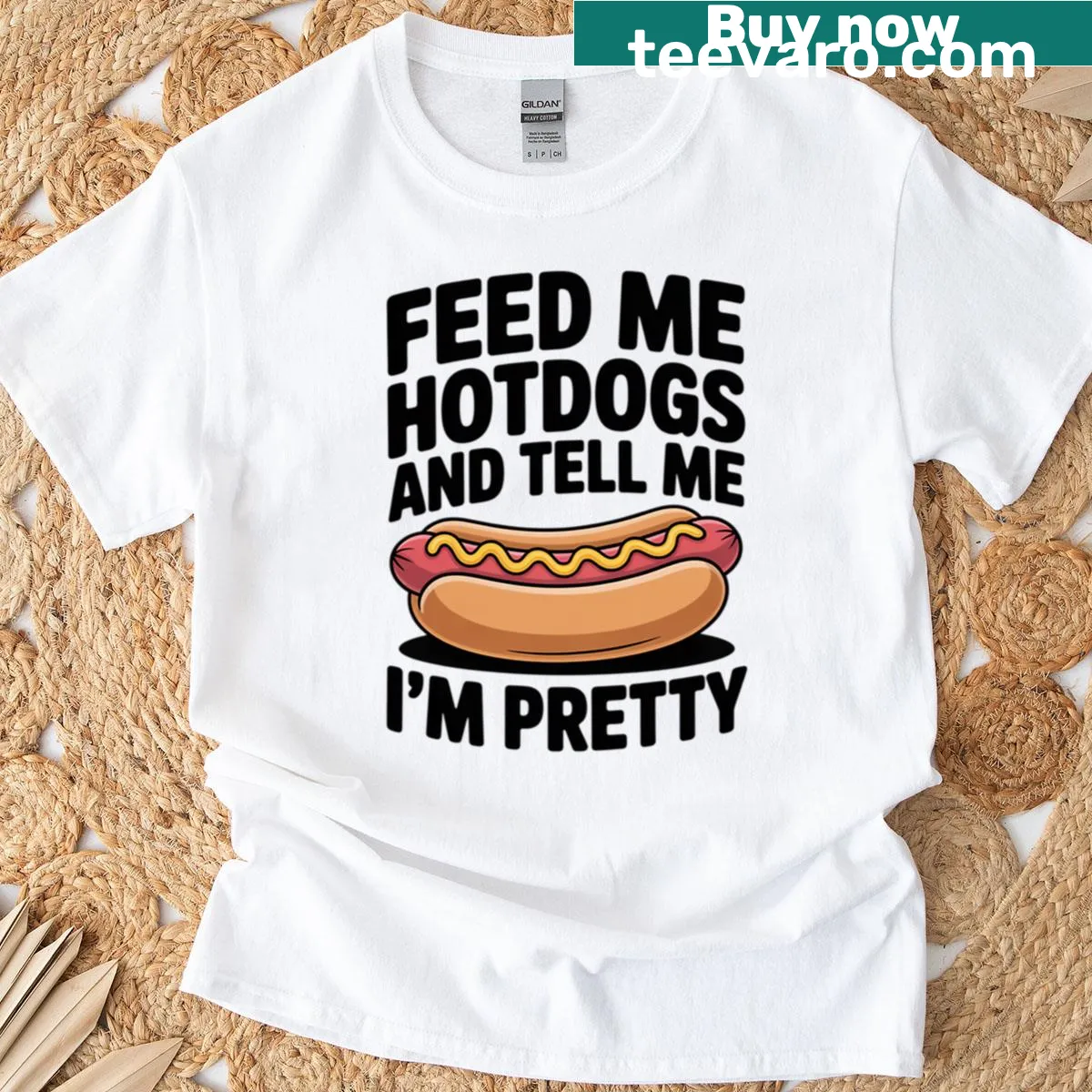 T-shirt with funny hot dog phrase and playful typography — on a men's t-shirt