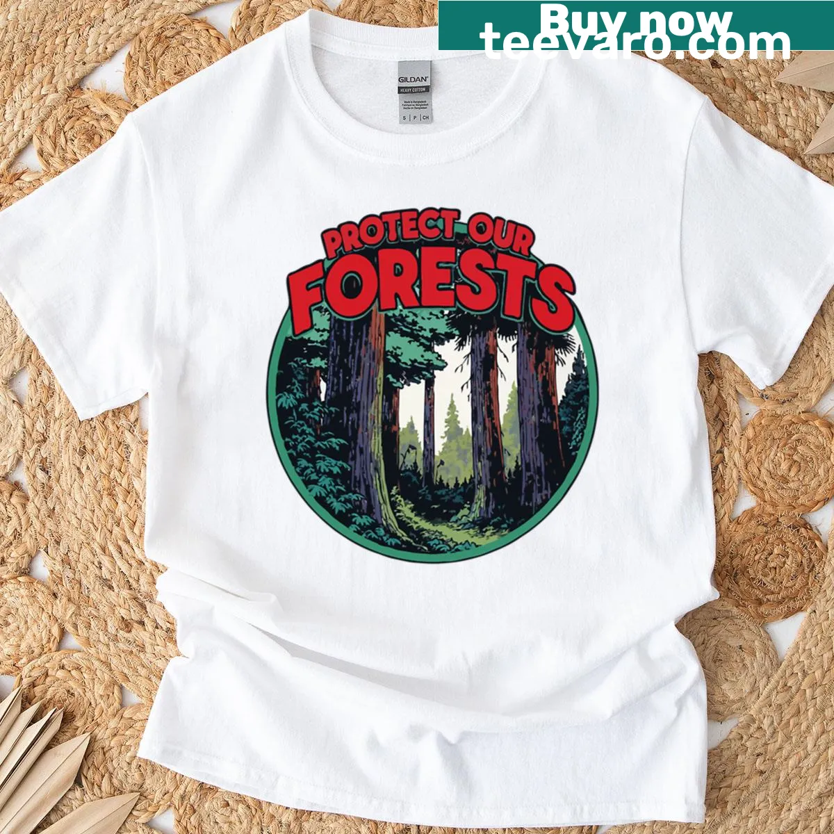 Protect Our Forests text design promoting environmental awareness. — on a men's t-shirt