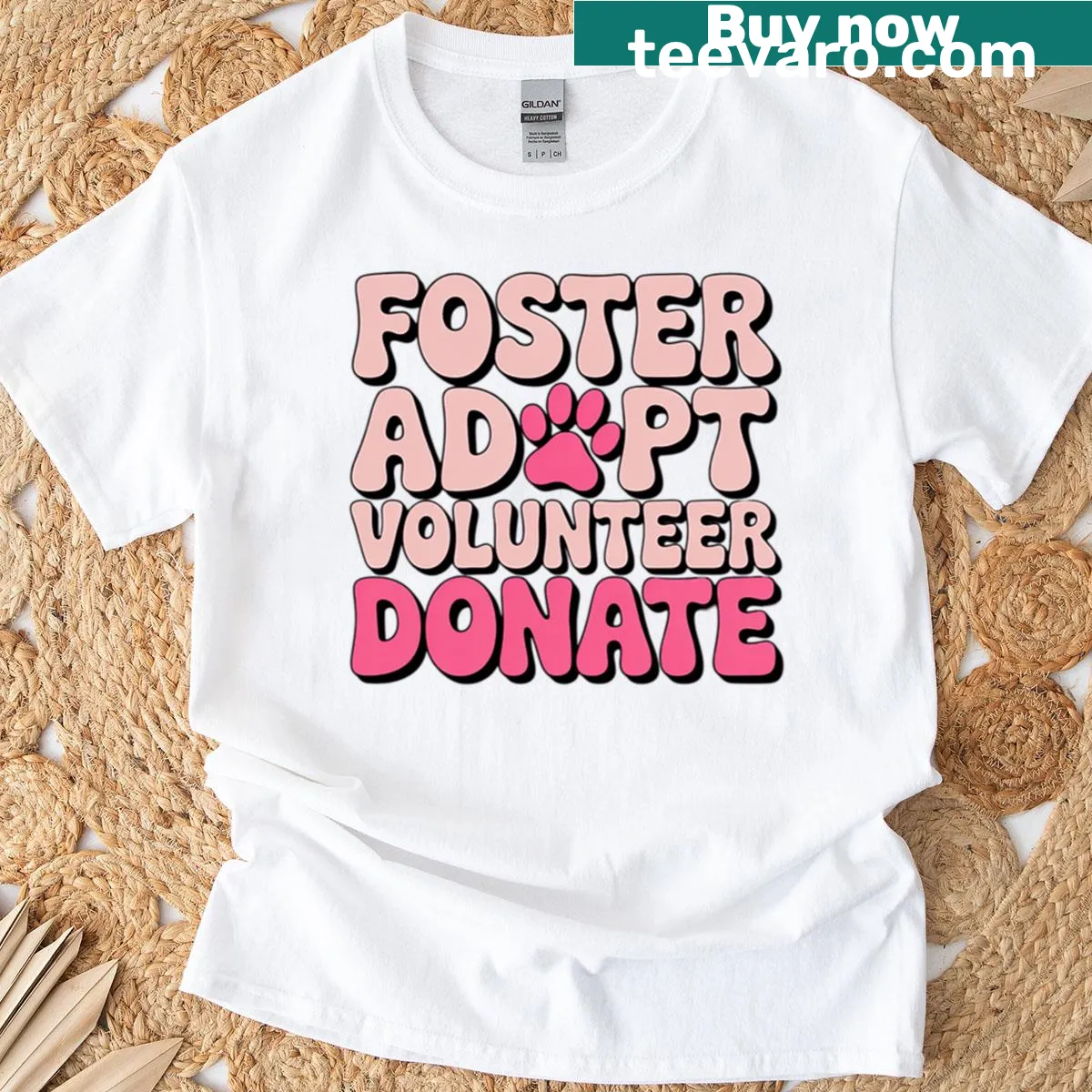 T-shirt promoting animal rescue with text about fostering and adopting. — on a men's t-shirt
