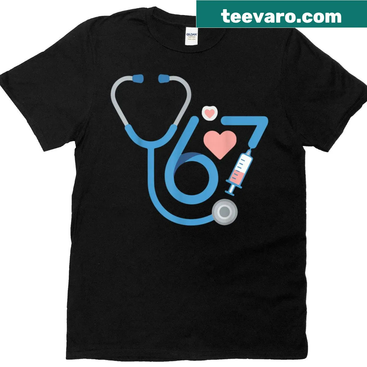Nursing humor graphic featuring the number 67 on a Christmas T-shirt — on a men's t-shirt