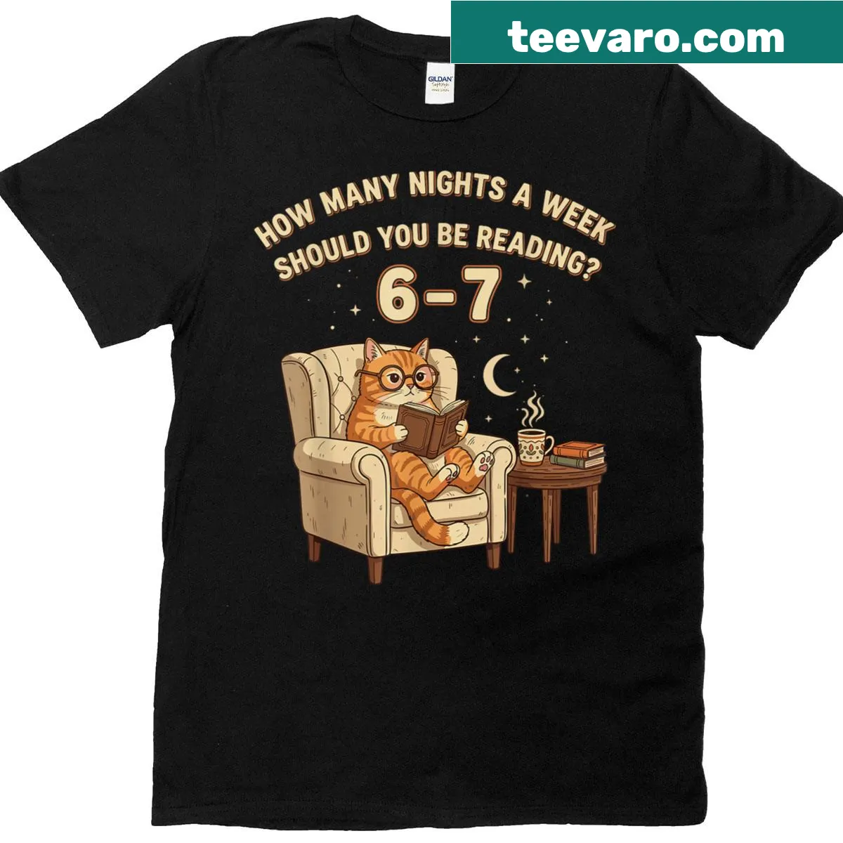 Funny English teacher T-shirt featuring cat reading meme — on a men's t-shirt
