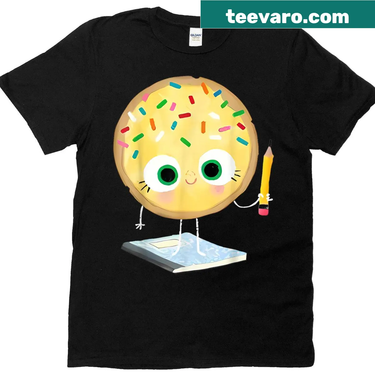 Funny teacher Halloween t-shirt with egg and cookie design — on a men's t-shirt