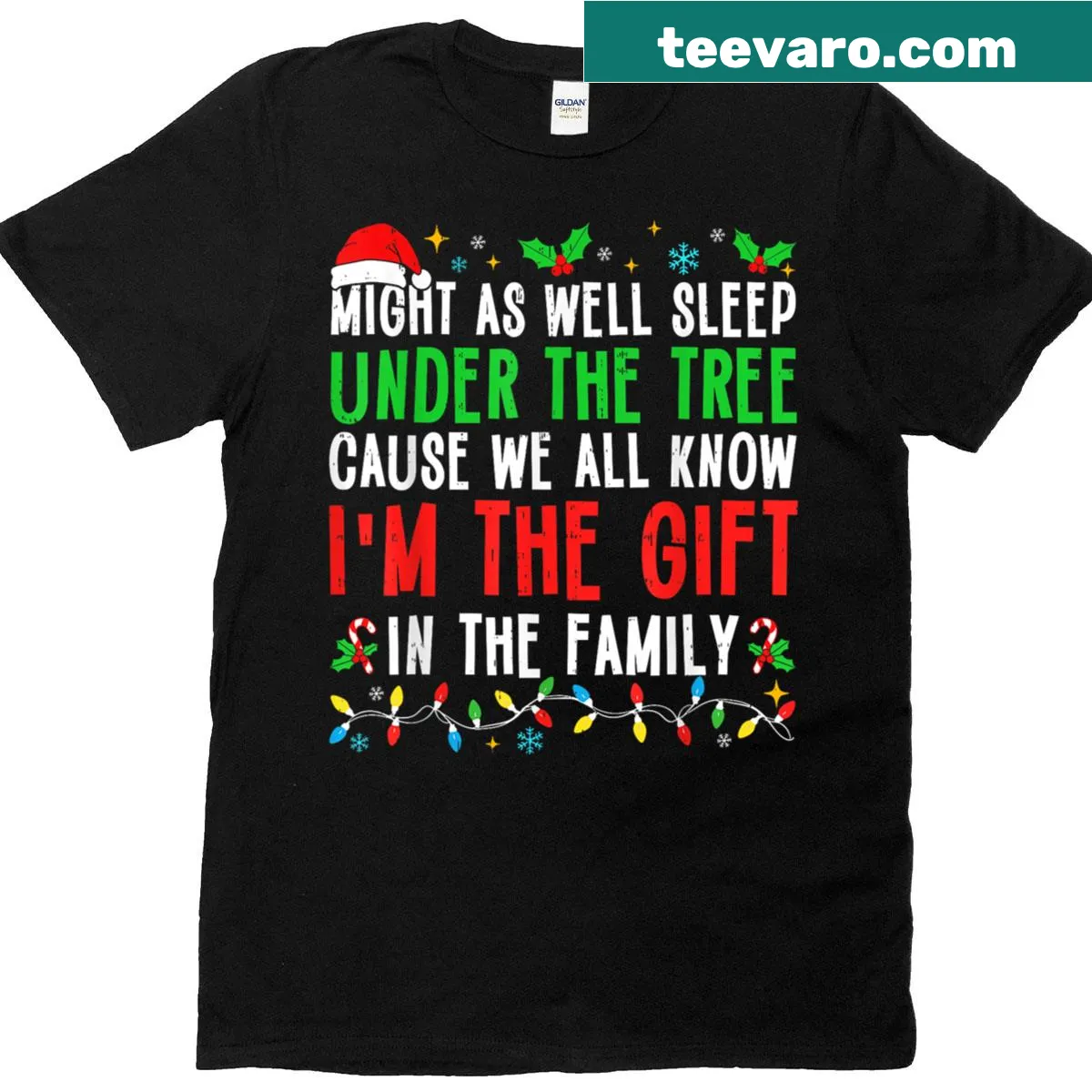Funny Christmas T-shirt with 'I’m the Gift' text — on a men's t-shirt