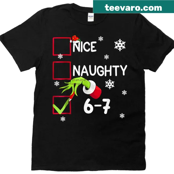 Funny Christmas T-shirt featuring nice and naughty meme