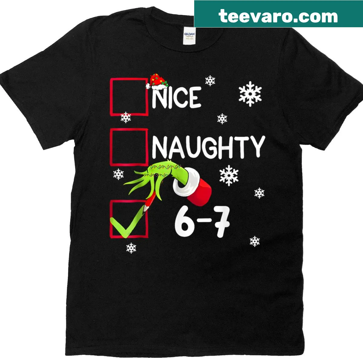 Funny Christmas T-shirt featuring nice and naughty meme — on a men's t-shirt