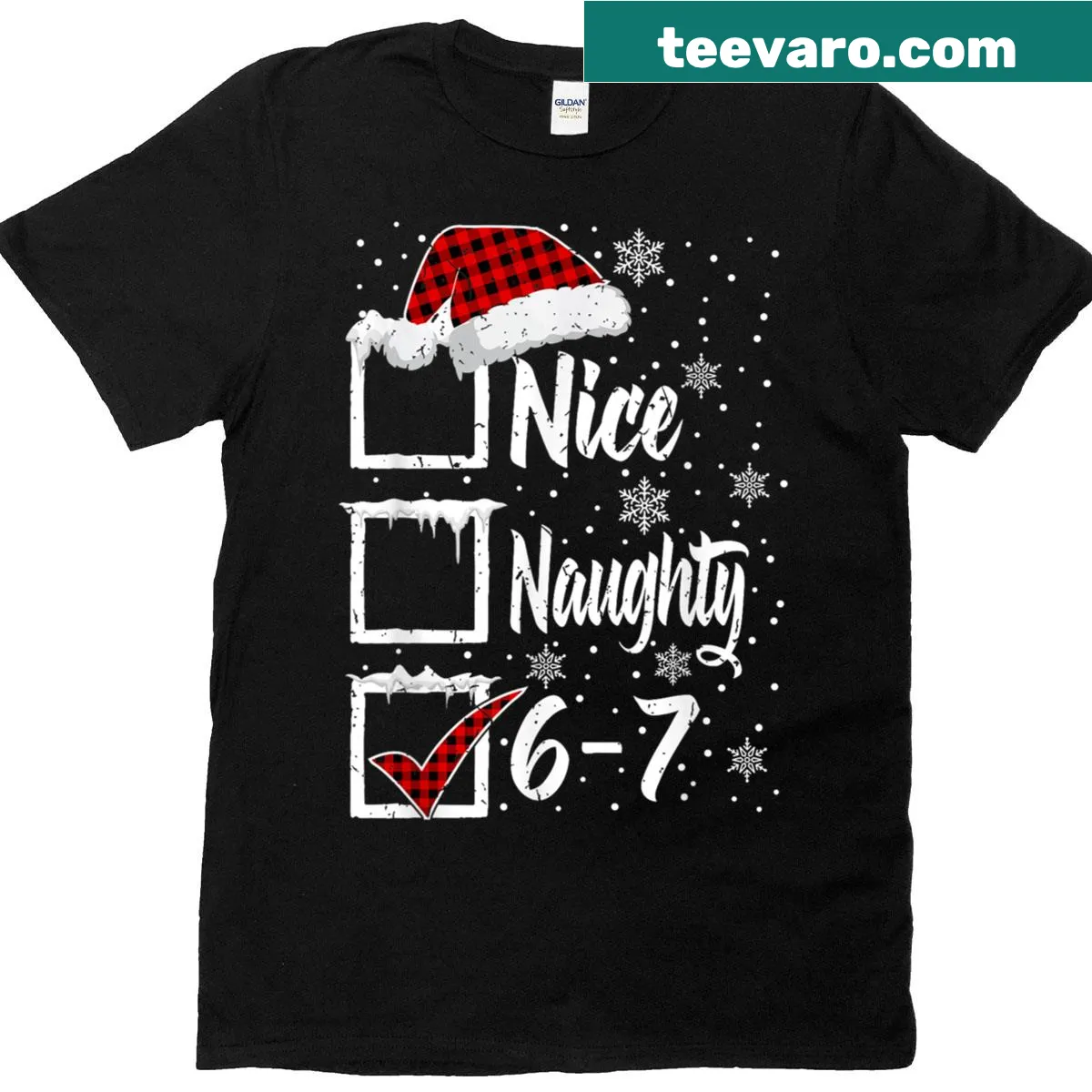Humorous Christmas shirt with 'Nice Naughty' theme — on a men's t-shirt