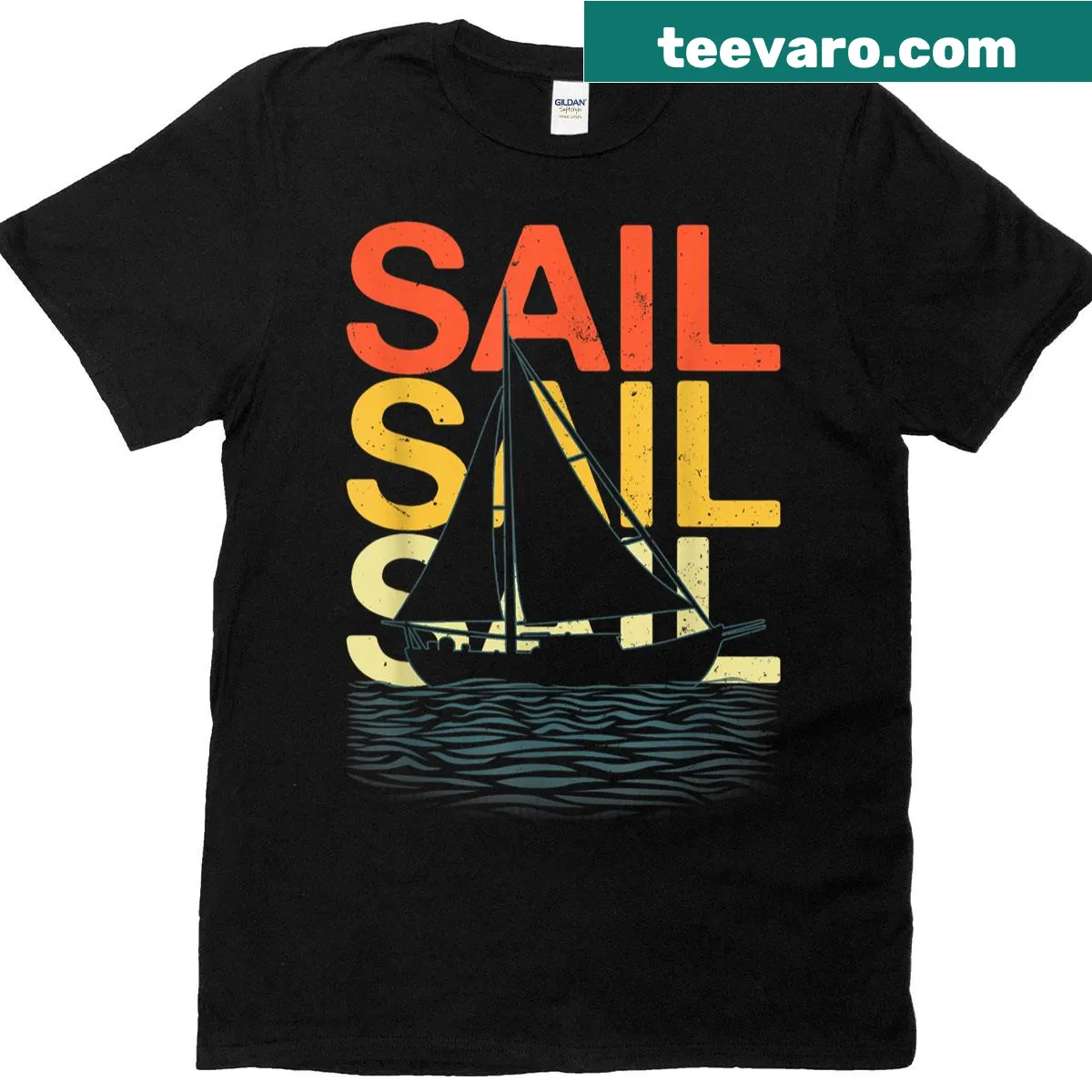 Funny sailing-themed T-shirt featuring whimsical boat artwork — on a men's t-shirt
