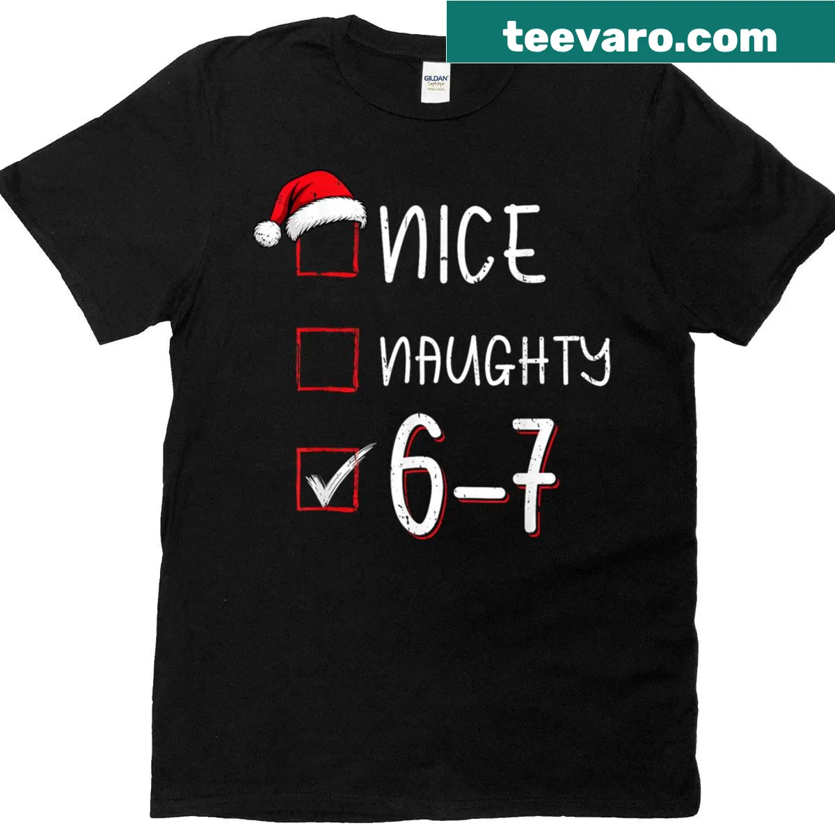 Funny Christmas T-shirt with meme text about nice and naughty. — on a men's t-shirt