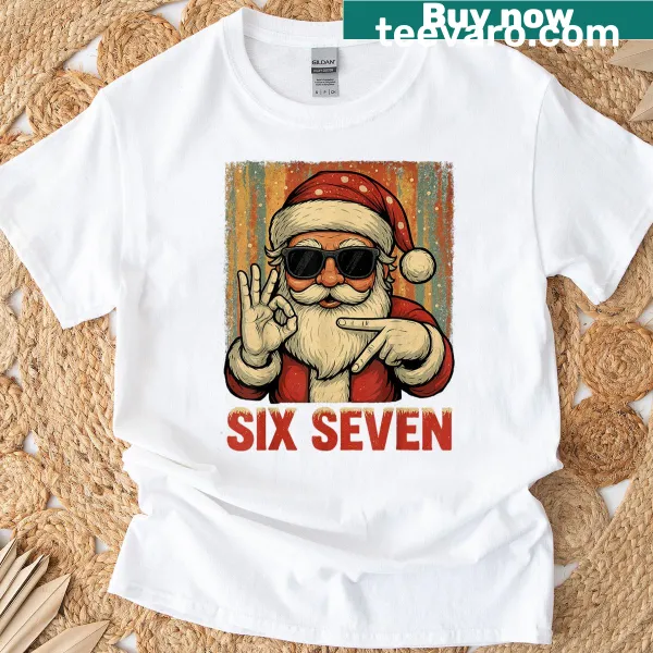 Funny Christmas shirt with Cool Santa and Six Seven meme design