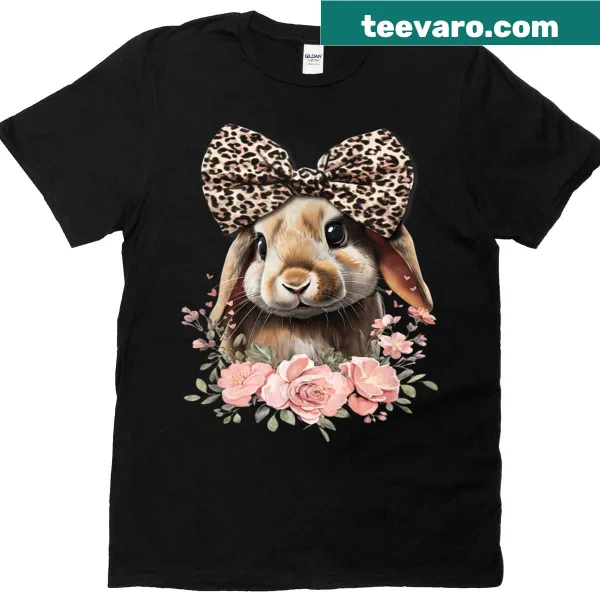 Cute T-shirt with floral leopard and Holland Lop rabbit illustration