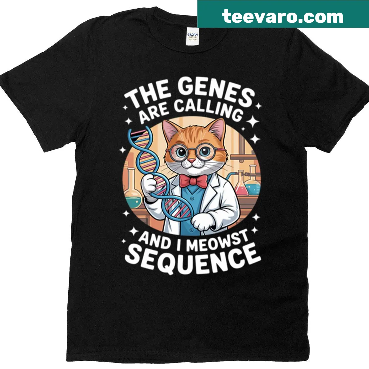 DNA tree illustration representing genetic science on a T-shirt — on a men's t-shirt