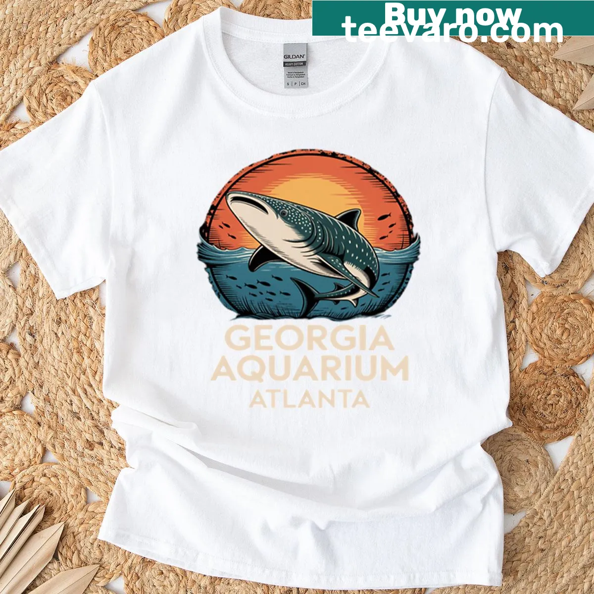 Illustrated whale shark from Georgia Aquarium on t-shirt — on a men's t-shirt