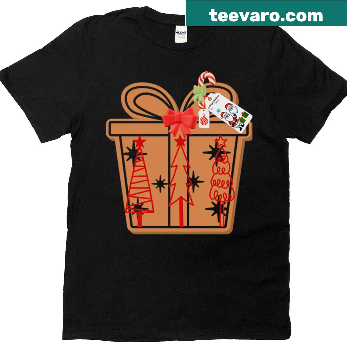 Gingerbread gift box design for Christmas celebrations — on a men's t-shirt