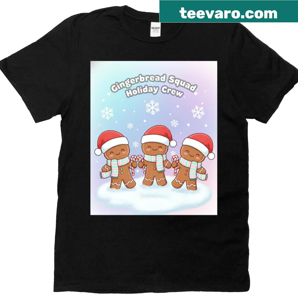 Cute holiday T-shirt with gingerbread squad illustration — on a men's t-shirt