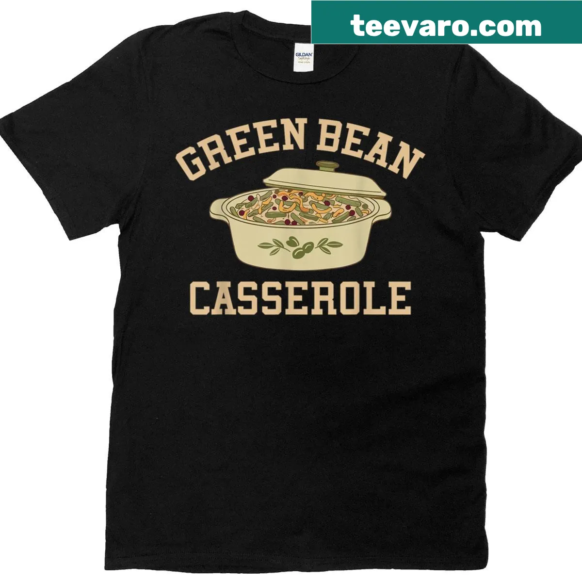 Humorous graphic celebrating green bean casserole cooking — on a men's t-shirt