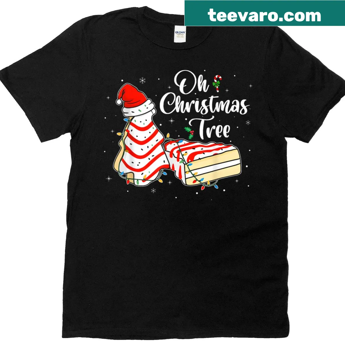 Cute T-shirt for cake lovers featuring Christmas tree cake illustration — on a men's t-shirt