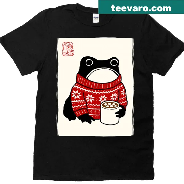 Funny grumpy frog graphic on Christmas t-shirt