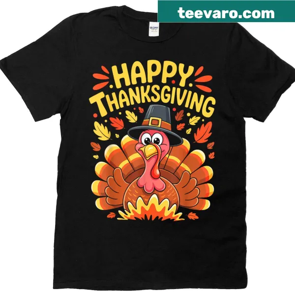 Thanksgiving T-shirt featuring a cheerful turkey design.