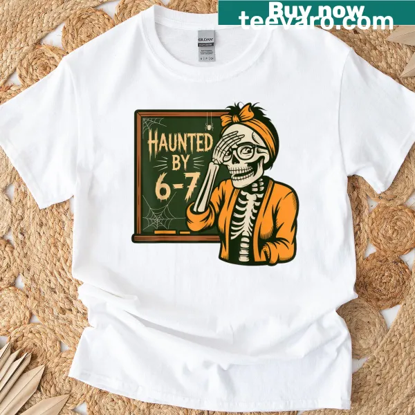 Illustration of a skeleton teacher with a humorous Halloween theme