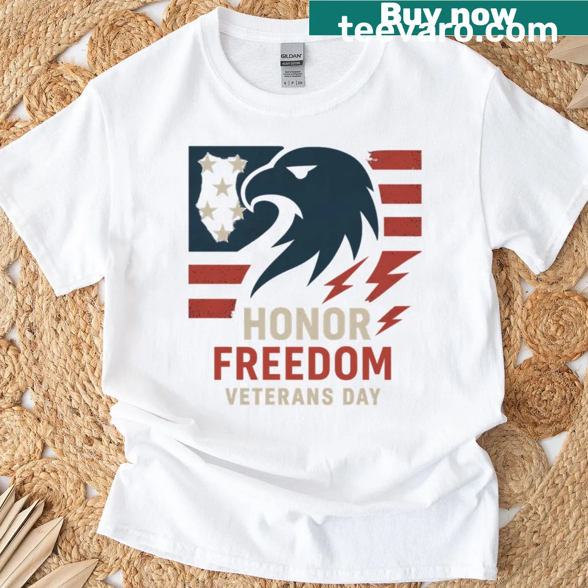 Patriotic T-shirt honoring veterans with bold design — on a men's t-shirt