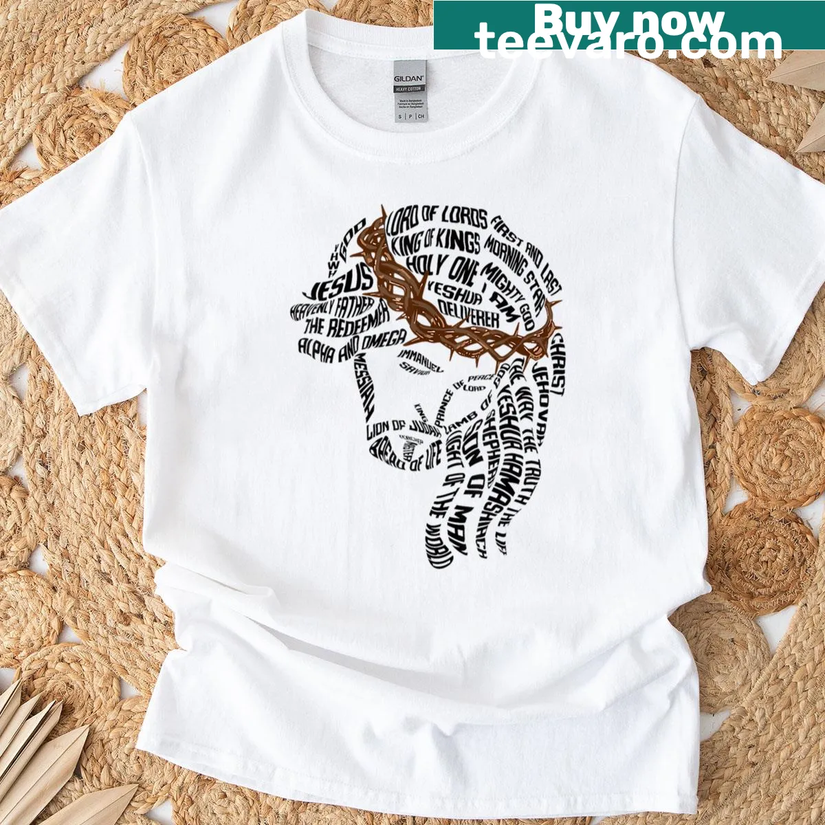 T-shirt with Christian names of Jesus Christ in text design — on a men's t-shirt