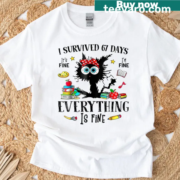 Funny teacher t-shirt with black cat graphic and humorous text