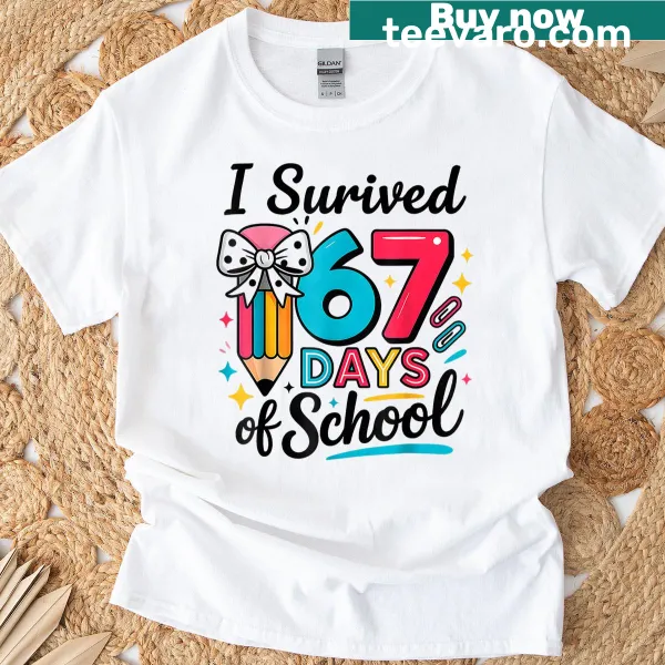 Funny 67 days of school survival t-shirt with meme text