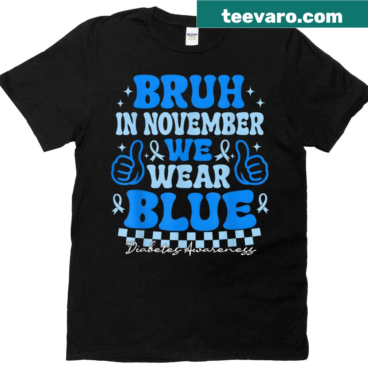 Diabetes awareness T-shirt with blue-themed message — on a men's t-shirt