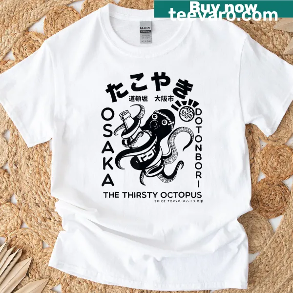 Illustration of Takoyaki food on a T-shirt representing Osaka's street food culture