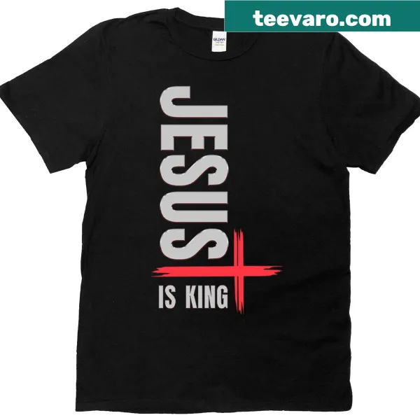 T-shirt with the phrase 'Jesus Is King' in bold typography