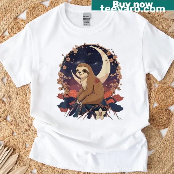Kawaii sloth on a moon design t-shirt for all ages