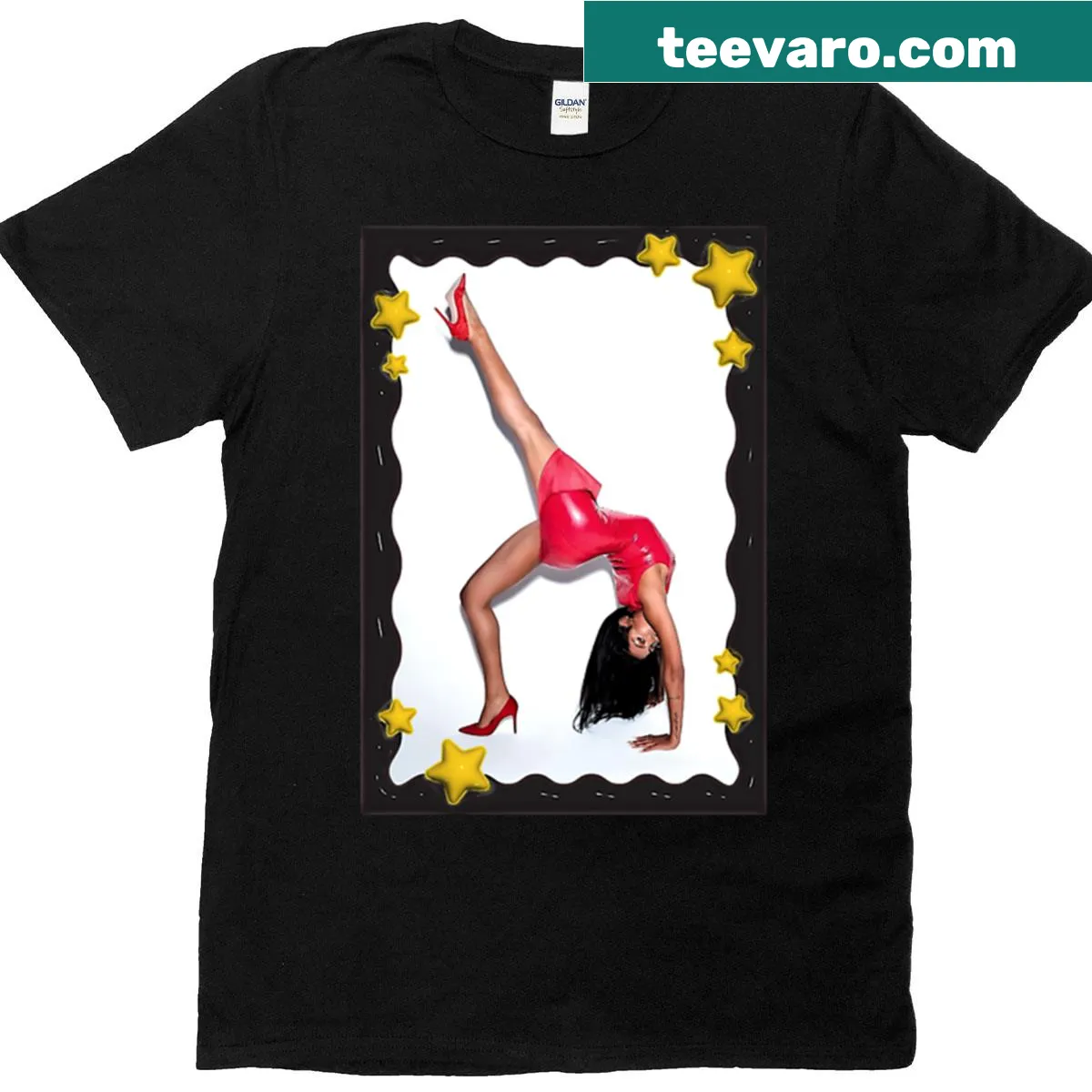Cartoon T-shirt featuring Lara Stars and Katseye design — on a men's t-shirt