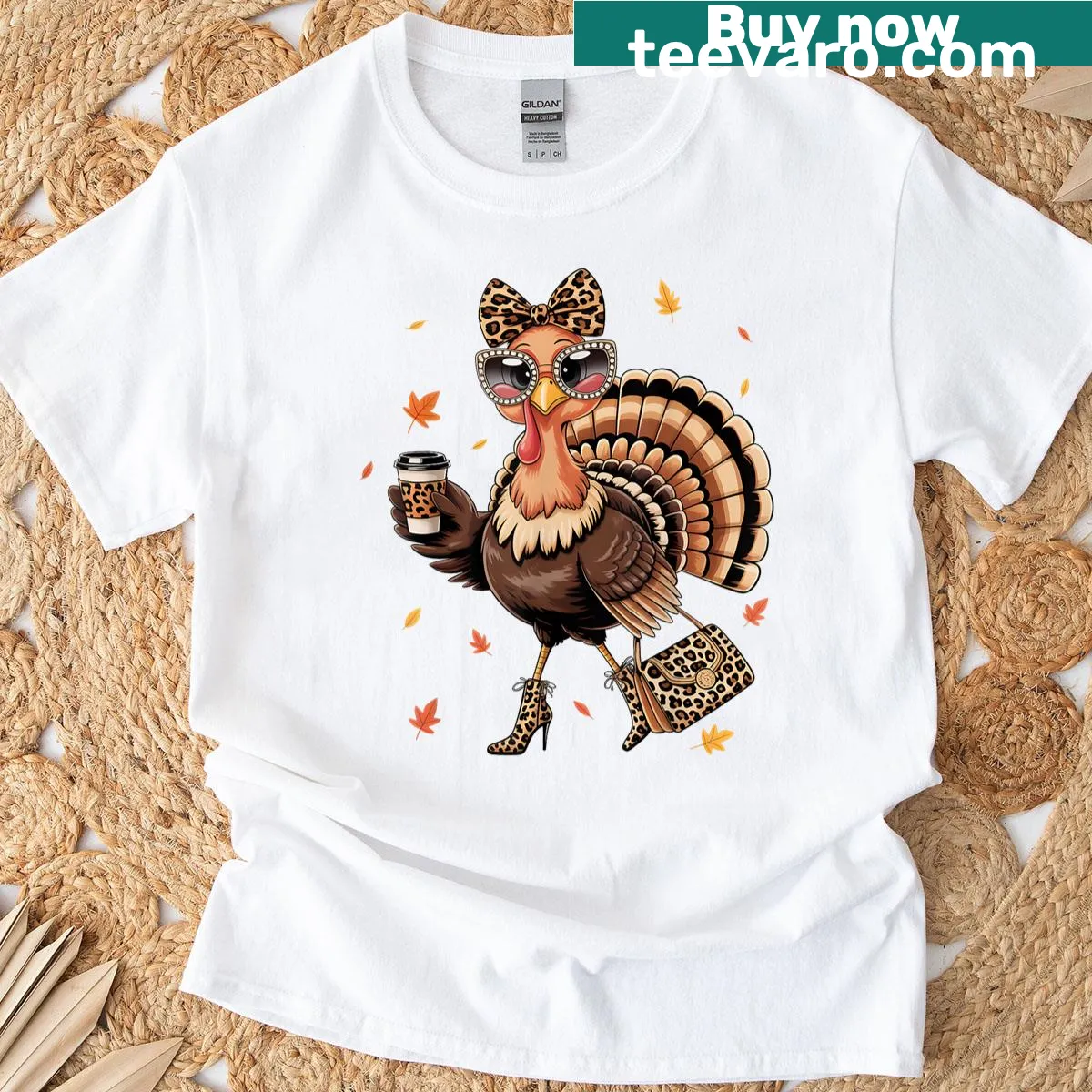 Funny Thanksgiving turkey t-shirt featuring a coffee-drinking turkey — on a men's t-shirt