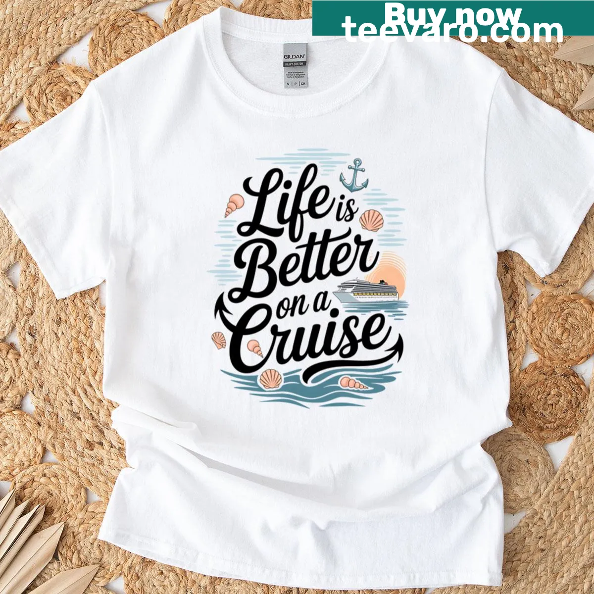 Inspirational travel t-shirt about cruising with inviting typography — on a men's t-shirt