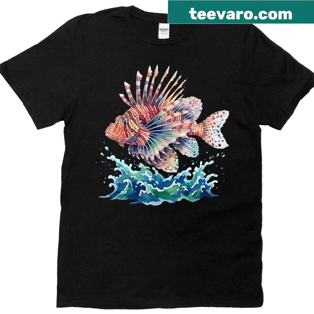Watercolor lionfish t-shirt with exotic design — on a men's t-shirt