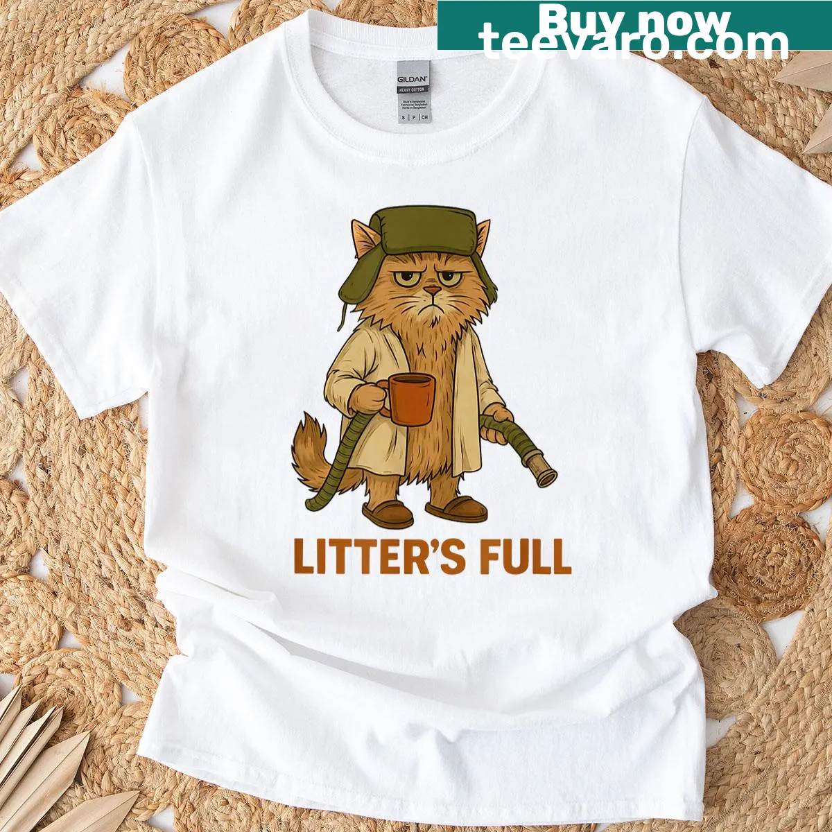 Funny cat-themed tee with the phrase 'Litters Full' in bold typography — on a men's t-shirt