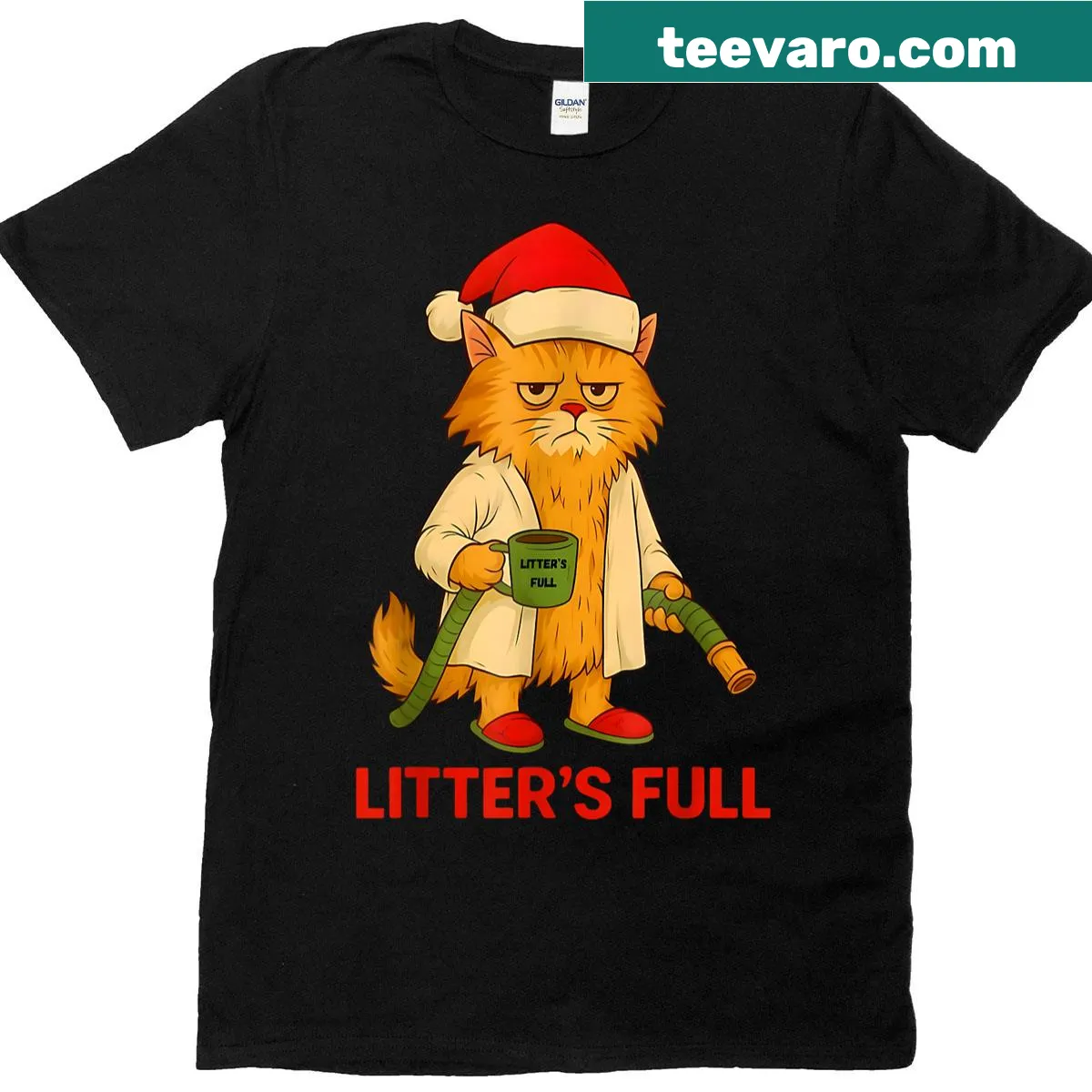 Funny Christmas t-shirt with Santa and a litter of cats — on a men's t-shirt