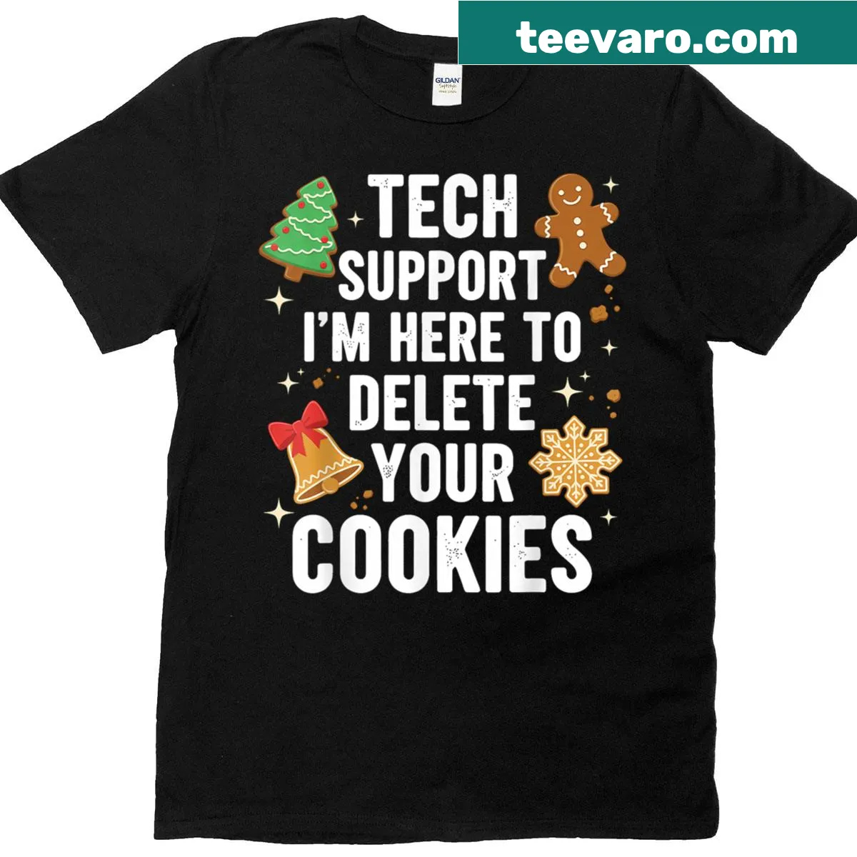 Funny Christmas t-shirt with a cookie deletion theme — on a men's t-shirt