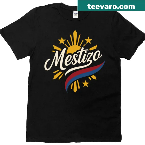 T-shirt featuring the Philippine flag and 'Mestizo' text design