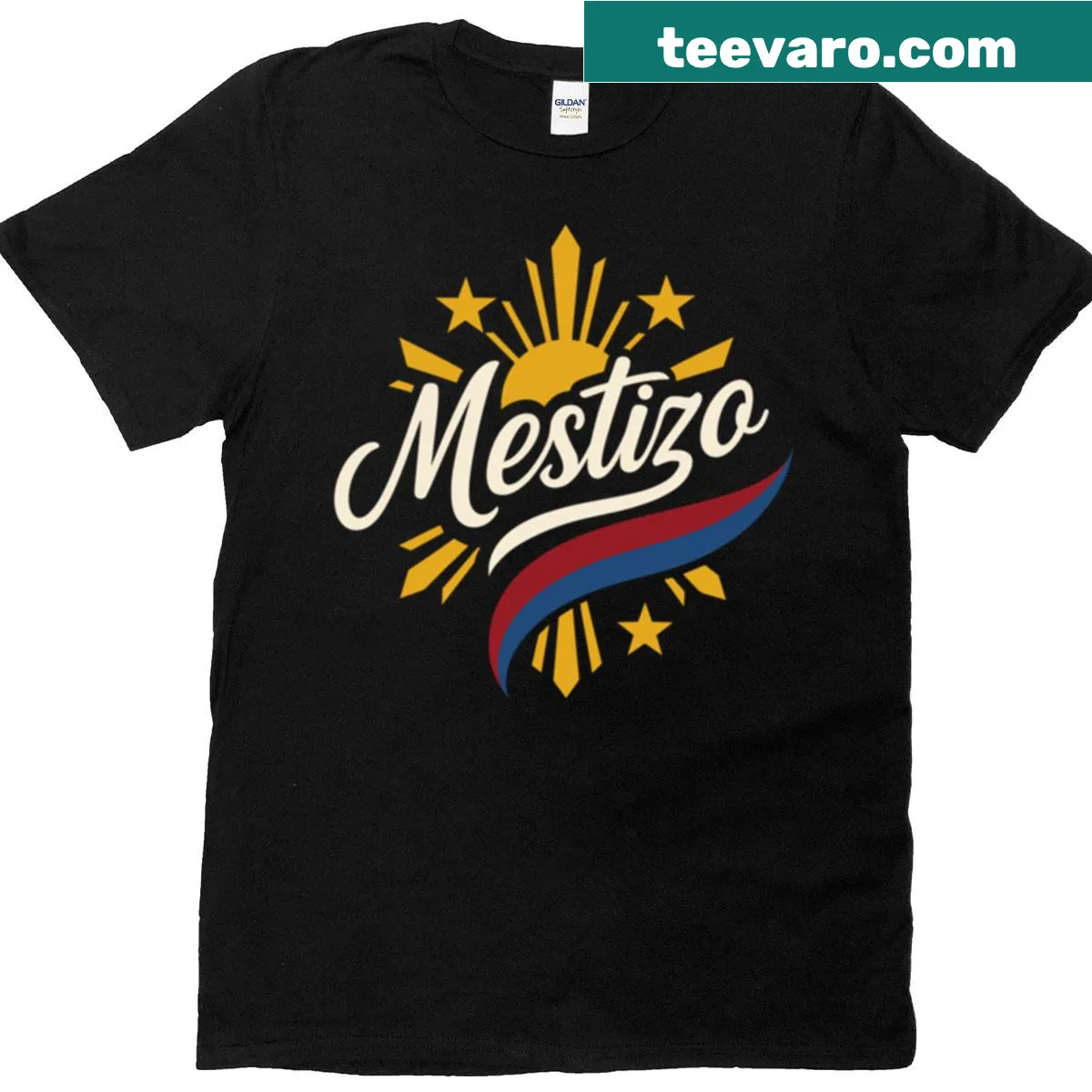 T-shirt featuring the Philippine flag and 'Mestizo' text design — on a men's t-shirt