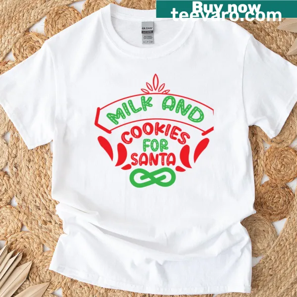 Christmas T-shirt featuring milk and cookies for Santa illustration