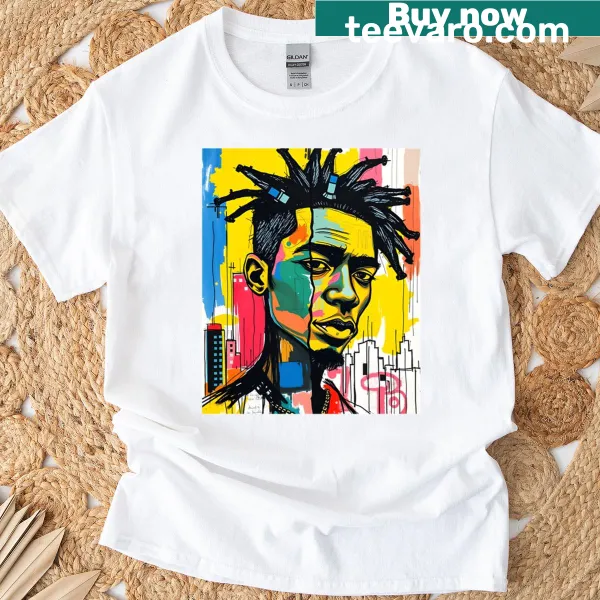 Urban art-inspired t-shirt featuring street portrait design