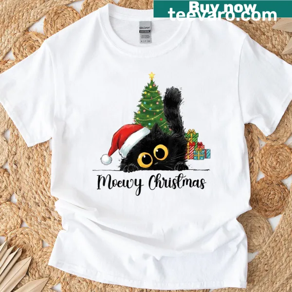 Cute cat in a Santa hat graphic for Christmas on a T-shirt