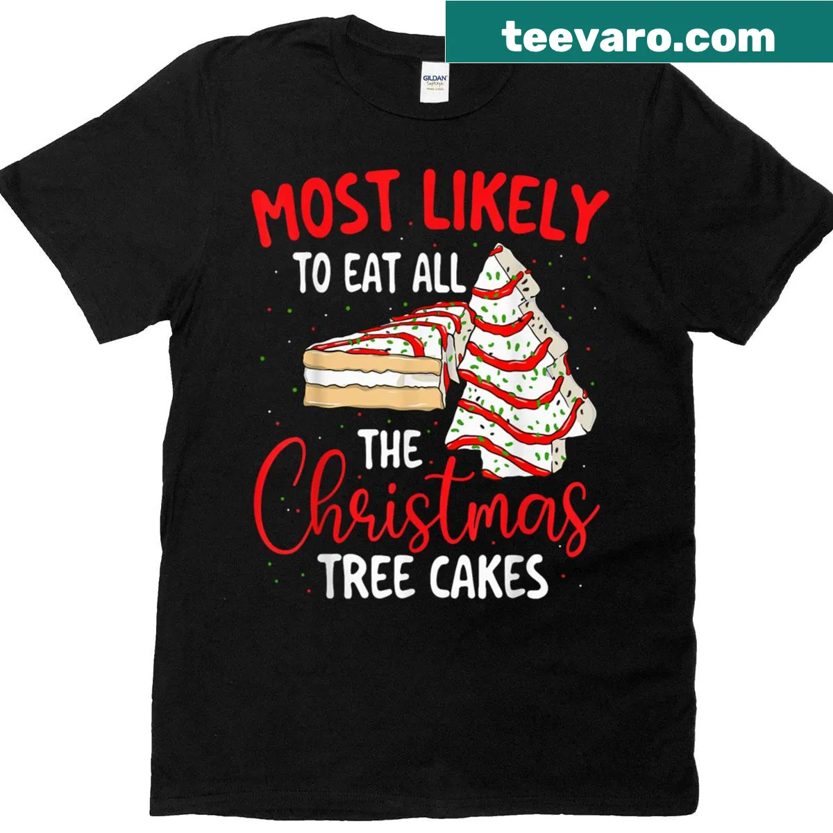 Funny Christmas t-shirt about eating Christmas tree cakes — on a men's t-shirt