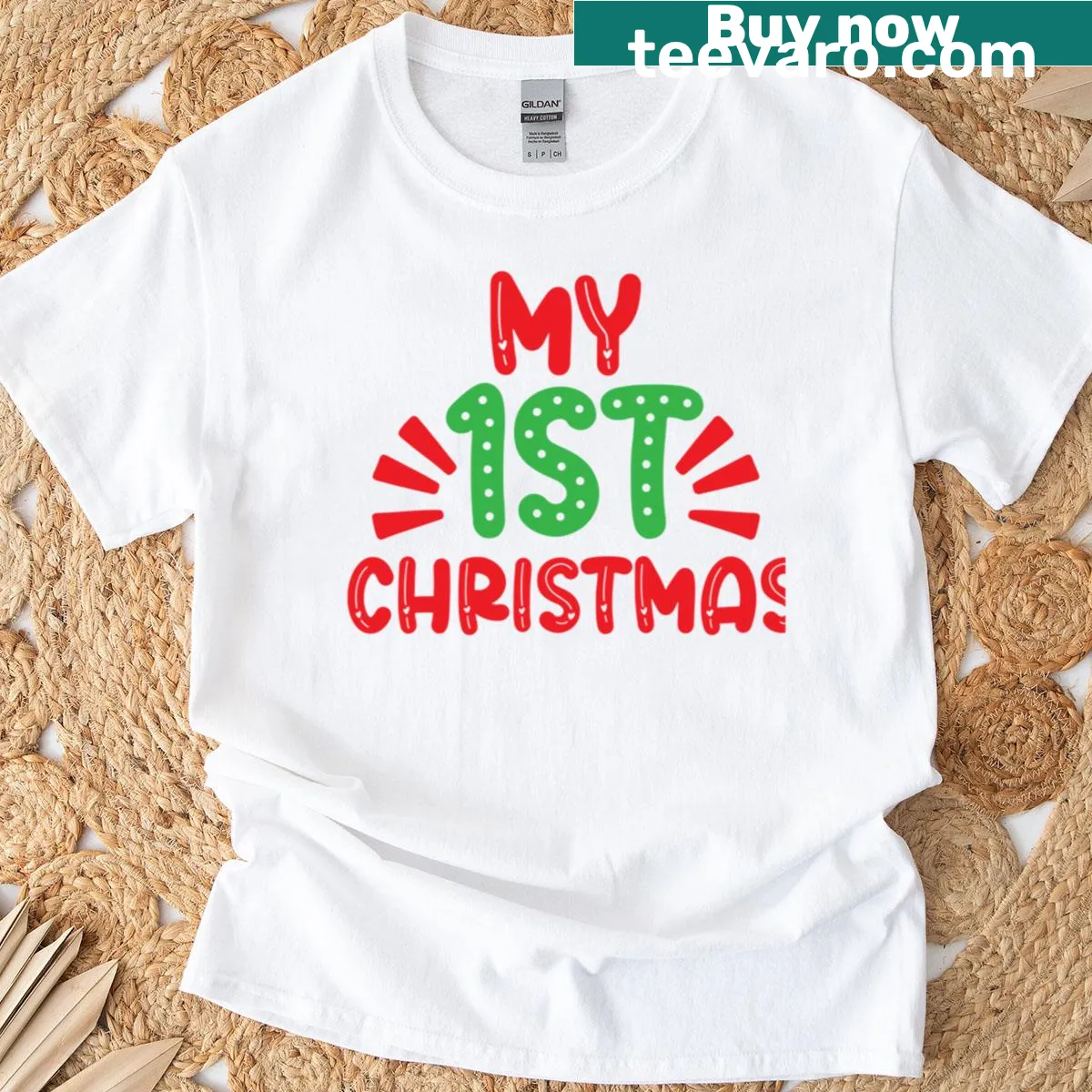 Typographic design 'My First Christmas' for baby's first holiday — on a men's t-shirt